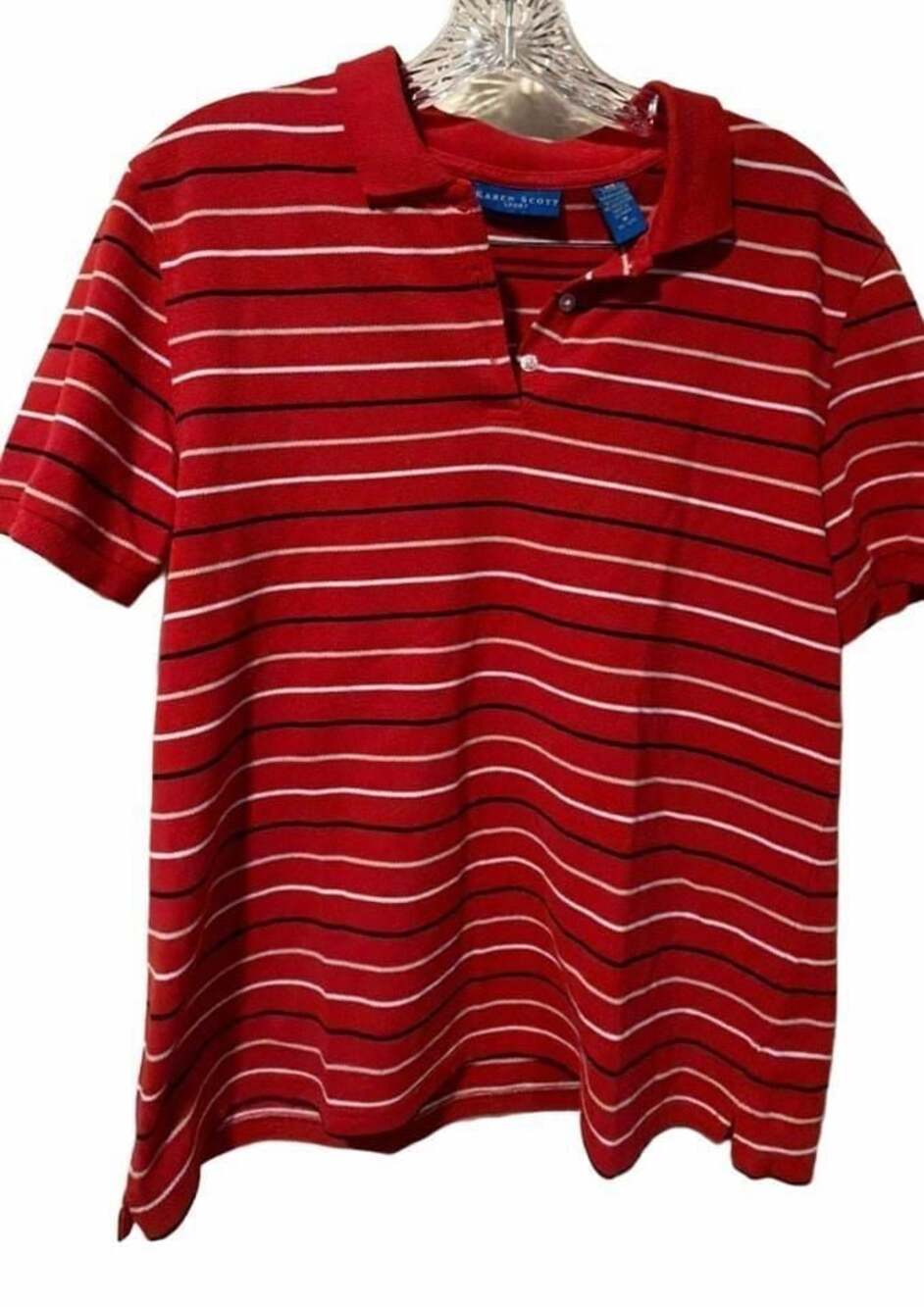 Karen Scott Sport Red Striped Short Sleeve Polo Shirt Women's Medium